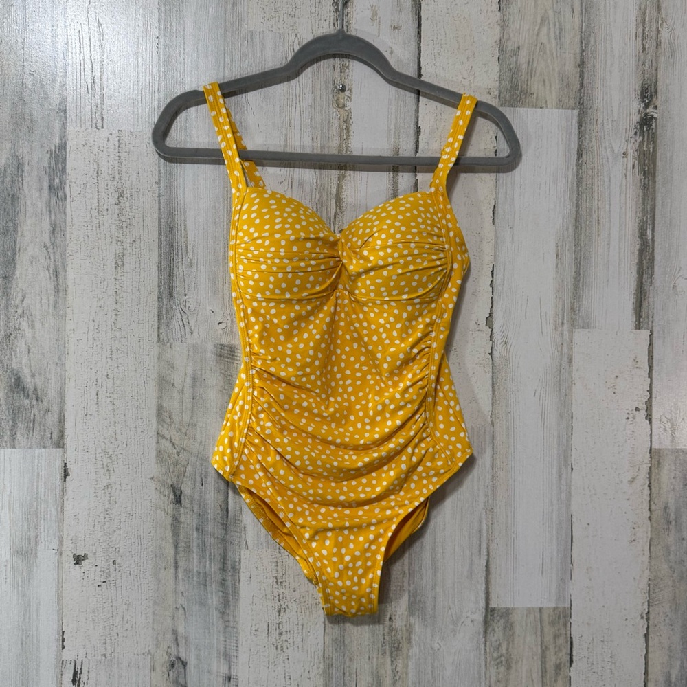 Yellow Polka Dot One-Piece Swimsuit with Sweetheart Neckline - Picture 2 of 9